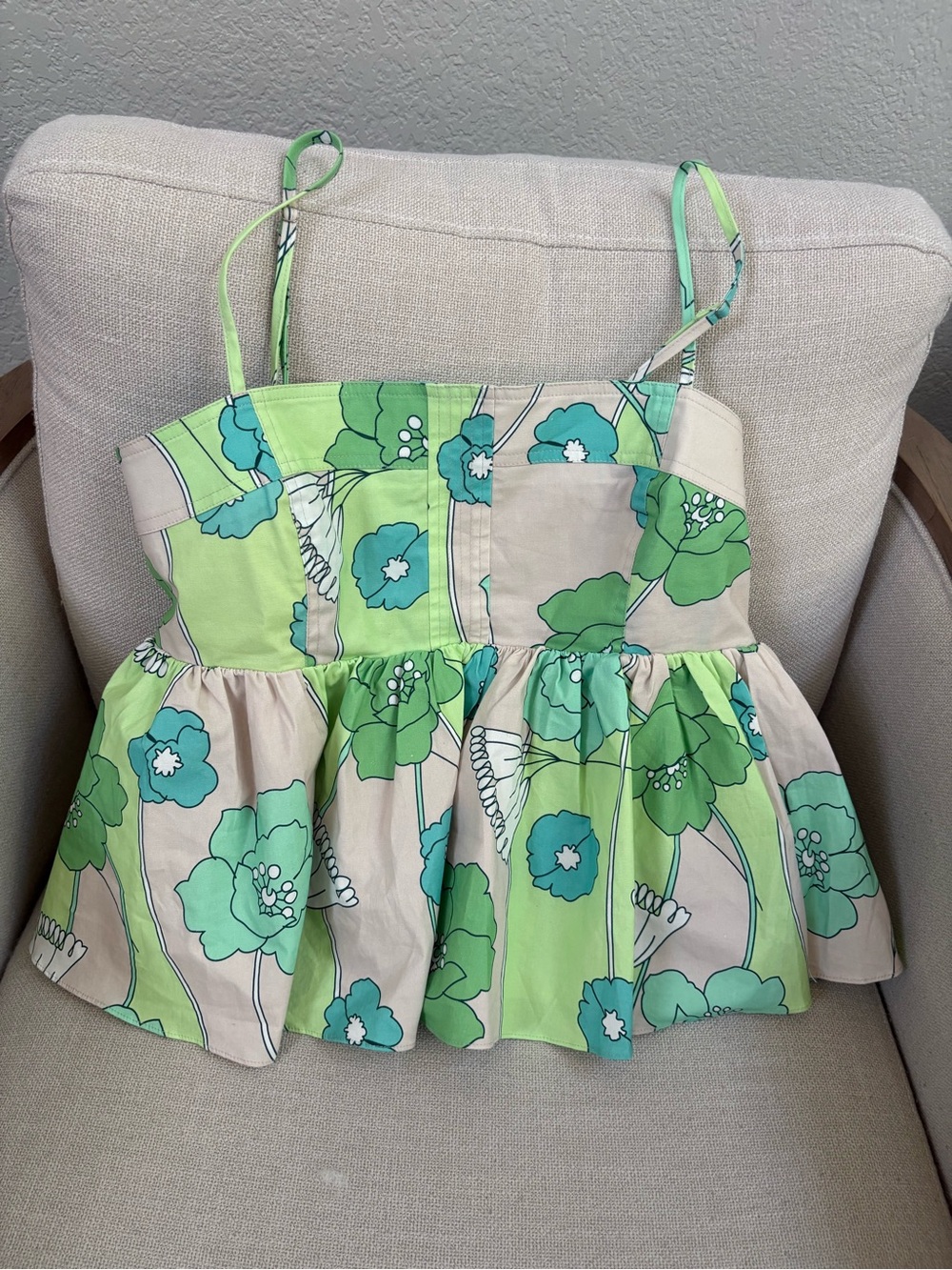 Hyacinth House Peplum Tank Top in Green and Cream
